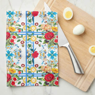 Paño De Cocina Patrón italiano, siciliano, floral, mayólico