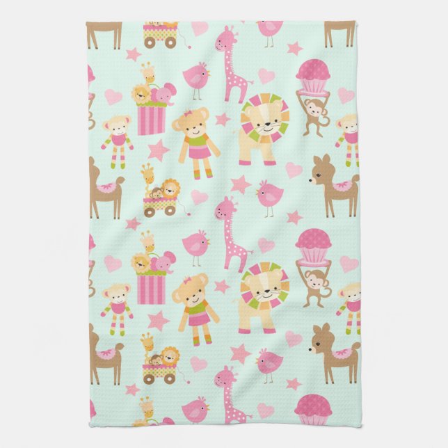 Paño De Cocina Patrón lindo con animales felices y juguetes (Vertical)