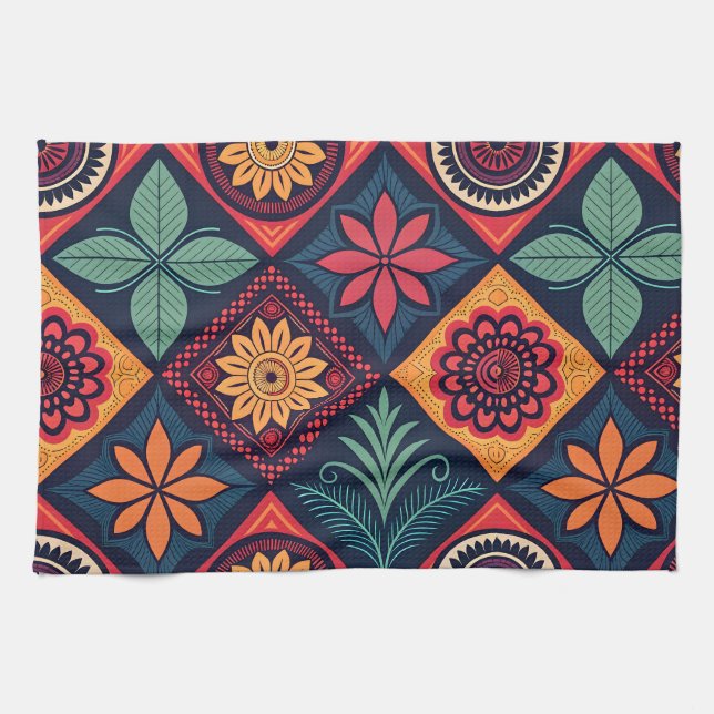 Paño De Cocina Patrón mágico de las flores (Horizontal)