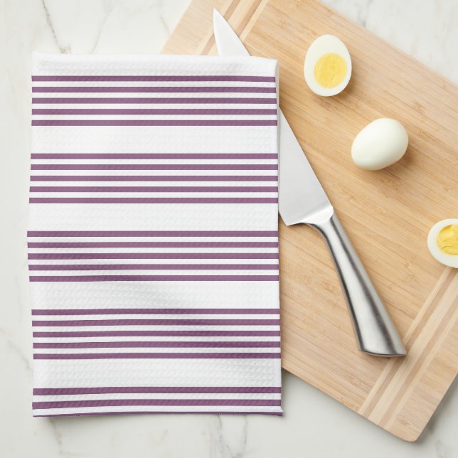 Paño De Cocina Patrón malva morado y blanco de cinco rayas (Doblado Cuarto)