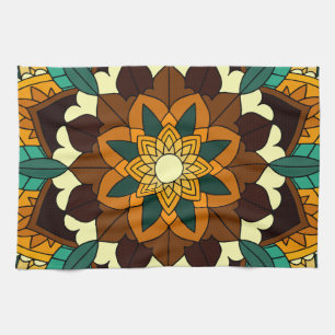 Paño De Cocina Patrón Mandala 02 en amarillo y marrón