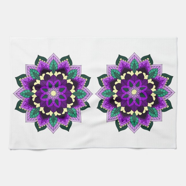 Paño De Cocina Patrón Mandala 02 en morado (Horizontal)