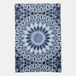 Paño De Cocina Patrón Mandala de Kaleidoscopio Azul y Blanco