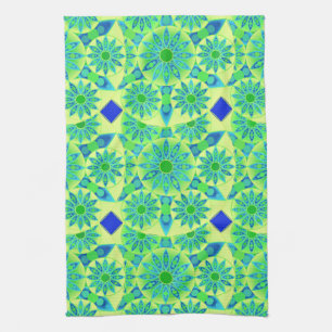 Paño De Cocina Patrón Mandala, Turquesa, Azul, Verde Lime
