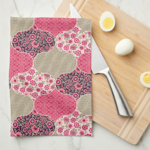 Paño De Cocina Patrón marrón floral vintage marroquí rosado