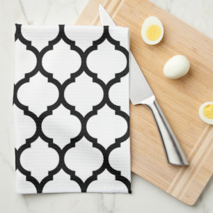 Paño De Cocina Patrón marroquí de cuatro lóbulos blanco y negro
