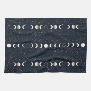 Paño De Cocina Patrón minimalista de fases lunares con estrellas 