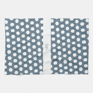 Paño De Cocina Patrón mínimo azul blanco hexagonal