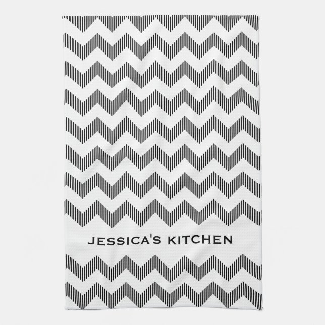 Paño De Cocina Patrón Moderno De Chevron Blanco Y Negro (Vertical)