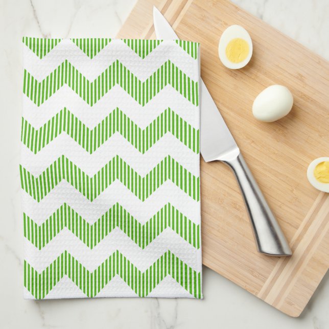 Paño De Cocina Patrón Moderno De Chevron Blanco Y Verde (Doblado Cuarto)