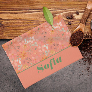 Paño De Cocina patrón moderno de flores silvestres rosa amarillo 