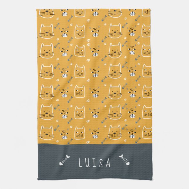 Paño De Cocina Patrón moderno de gato suave personalizado (Vertical)