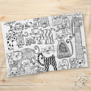 Paño De Cocina Patrón moderno de gatos blancos y negros de moda