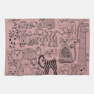 Paño De Cocina Patrón moderno de gatos con Rosa grueso