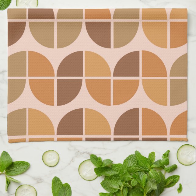 Paño De Cocina Patrón moderno de mediados de siglo naranja marrón (Doblado)