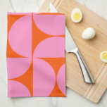 Paño De Cocina Patrón Moderno De Mediados Del Siglo, Preppy Rosa<br><div class="desc">Patrón moderno retro de mediados de siglo - Formas geométricas abstractas - Patrón Minimalista y agudo en rosa y naranja.</div>