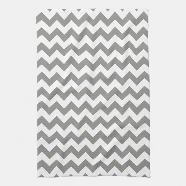 Paño De Cocina Patrón moderno de zigzag de chevron gris y blanco (Vertical)