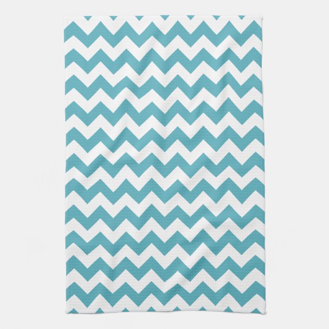 Paño De Cocina Patrón moderno Verde azulado azul y blanco Chevron (Vertical)
