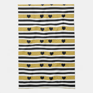 Paño De Cocina Patrón monocromo de corazón dorado chic