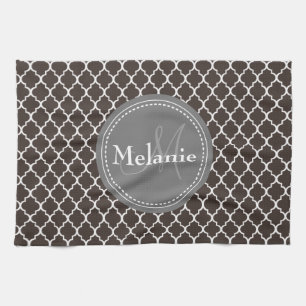 Paño De Cocina Patrón Monogramado de Entramado Blanco Marroquí