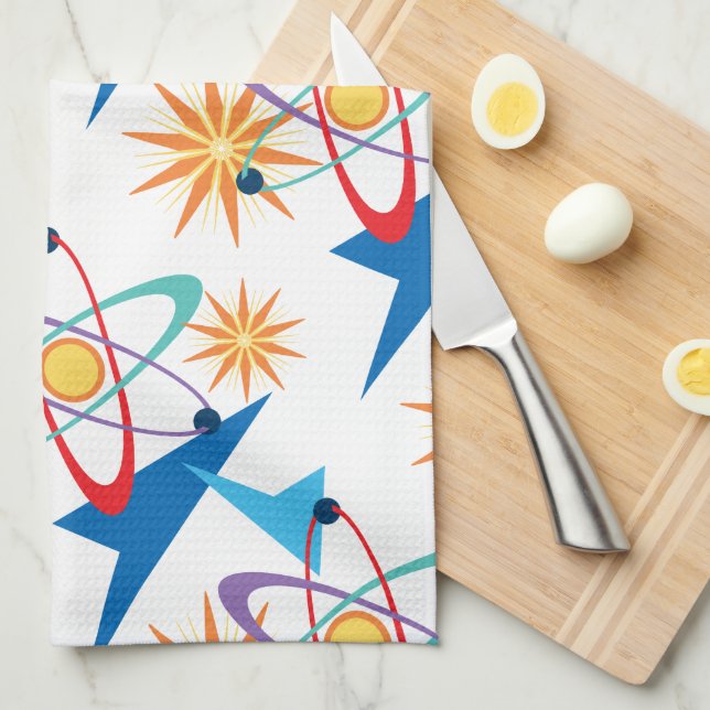 Paño De Cocina Patrón multicolor de la edad espacial retro (Doblado Cuarto)