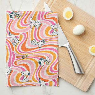 Paño De Cocina Patrón Naranja de vibraciones de Snoopy & Woodstoc