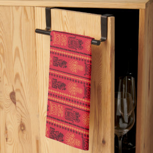 Paño De Cocina Patrón Nativo Rojo Tribu étnica Boho Cultura
