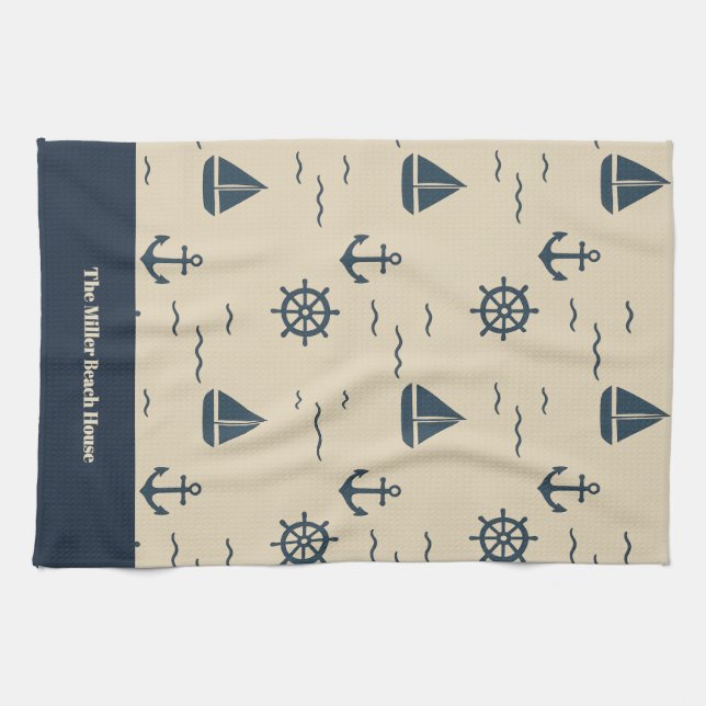 Paño De Cocina Patrón náutico con brújula de barco de vela de anc (Horizontal)