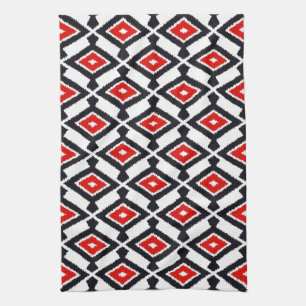 Paño De Cocina Patrón Navajo Ikat, rojo oscuro, negro y blanco