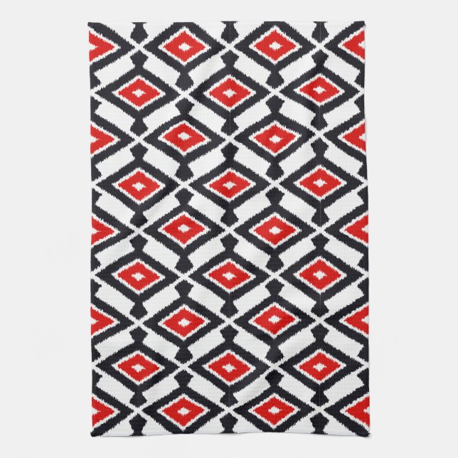 Paño De Cocina Patrón Navajo Ikat, rojo oscuro, negro y blanco (Vertical)