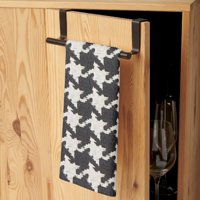 Paño De Cocina Patrón negro blanco de dientes de perro (Pliegue de tercios)