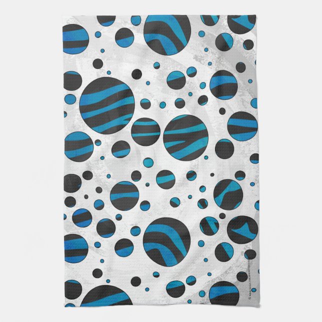 Paño De Cocina Patrón negro y azul de las cebras de punto de polk (Vertical)