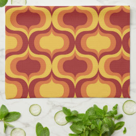 Paño De Cocina Patrón Ogee Retro Mediados de Siglo Naranja Amaril