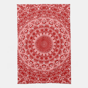 Paño De Cocina Patrón Ornamental de Mandala Rojo y Blanco