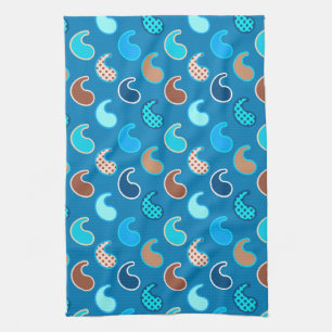 Paño De Cocina Patrón paisley moderno, azul ceruleano, Tan y Aqua