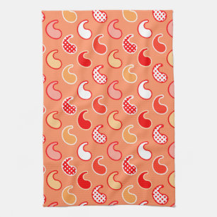 Paño De Cocina Patrón paisley moderno, Naranja coral y blanco