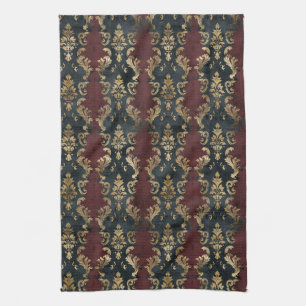 Paño De Cocina Patrón Persa Dorado Damask Noir (1)