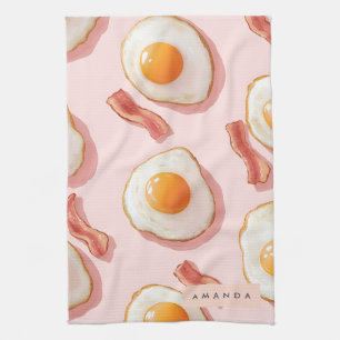 Paño De Cocina Patrón personalizado de huevo y tocino rosado