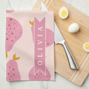 Paño De Cocina Patrón Personalizado de Pera Rosa Fruta Monada Fem