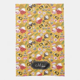 Paño De Cocina Patrón personalizado de sushi amarillo