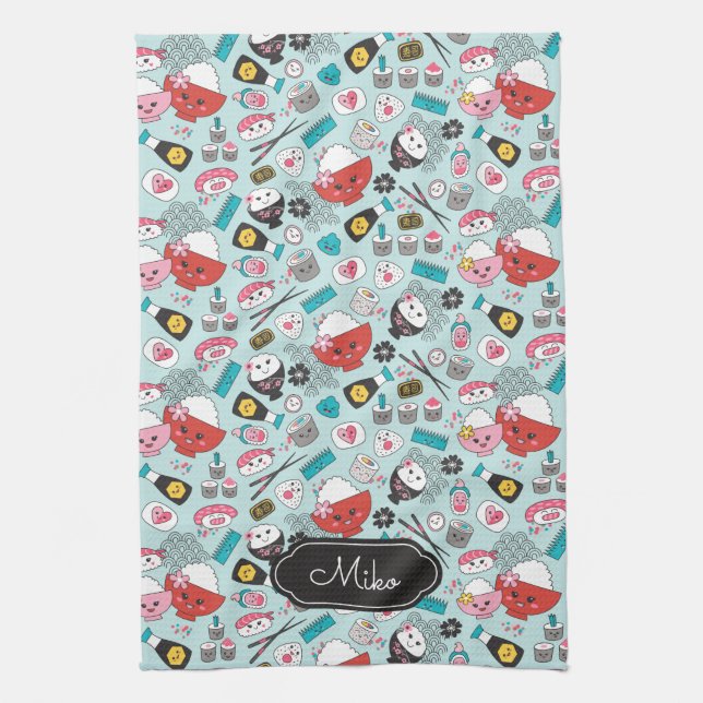 Paño De Cocina Patrón personalizado de sushi azul (Vertical)