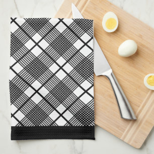 Paño De Cocina Patrón plano horizontal negro y blanco