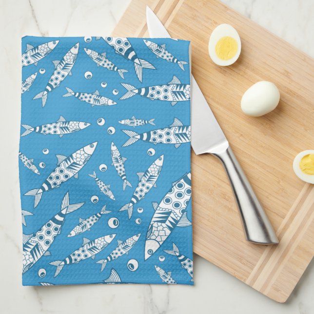 Paño De Cocina Patrón portugués de sardinas de Lisboa Azulejos az