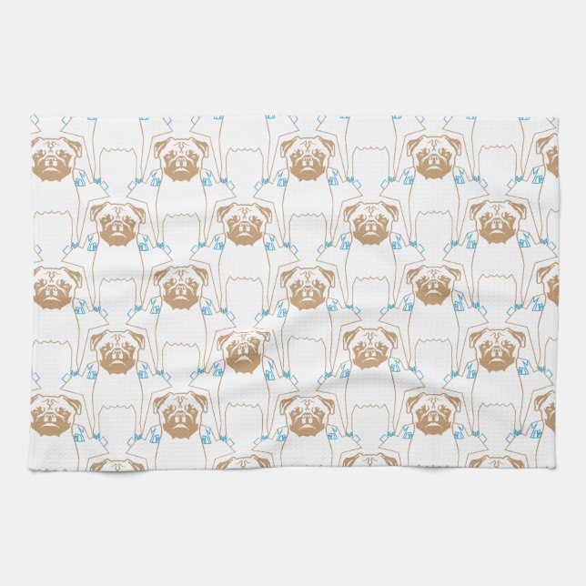 Paño De Cocina Patrón Pug azul marrón (Horizontal)