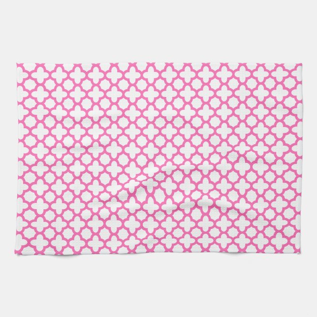 Paño De Cocina Patrón Quatrefoil Rosa Caliente (Horizontal)