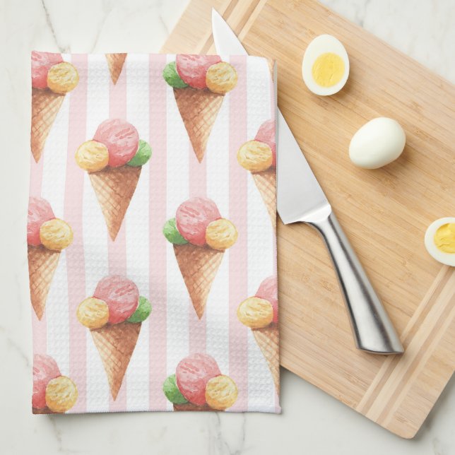 Paño De Cocina Patrón rayado con helado (Doblado Cuarto)
