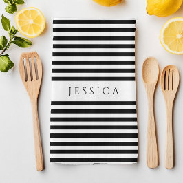 Paño De Cocina Patrón rayado de granjas en blanco y negro