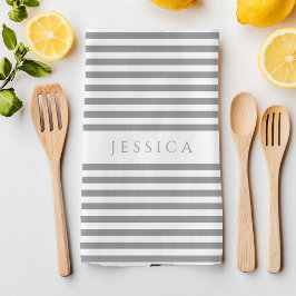 Paño De Cocina Patrón rayado gris y blanco para granjas