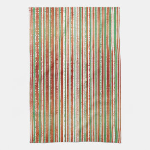 Paño De Cocina Patrón rayado rojo, verde y blanco