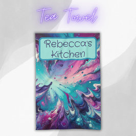 Paño De Cocina Patrón resumen de color turquesa y rosa monogramad
